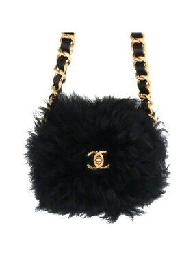Chanel Shearling Fur Decoration Turnlock Chain Shoulder Bag